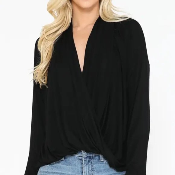 DRAPED WRAP DETAIL HEM BOUSE TOP IN BLACK - Picture 2 of 8